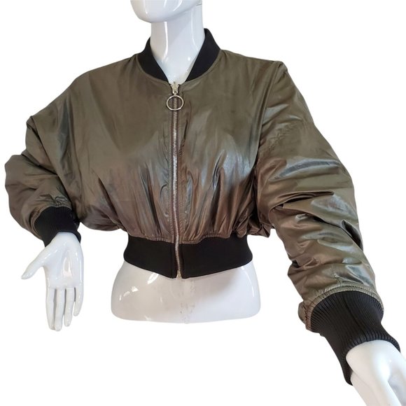 Silence + Noise Olive Bomber Jacket - Picture 1 of 10